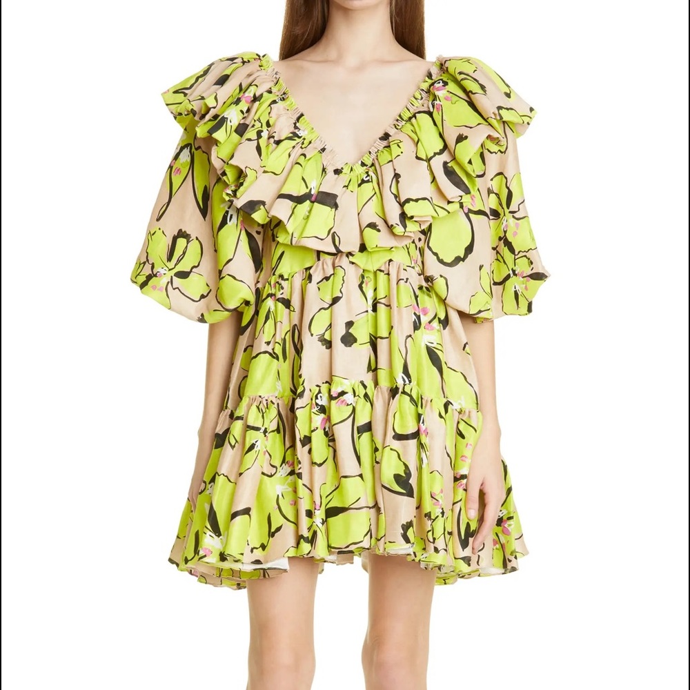 Aje Pelicano Ruffle Minidress Size AU 10/US 6 citrus floral $495
